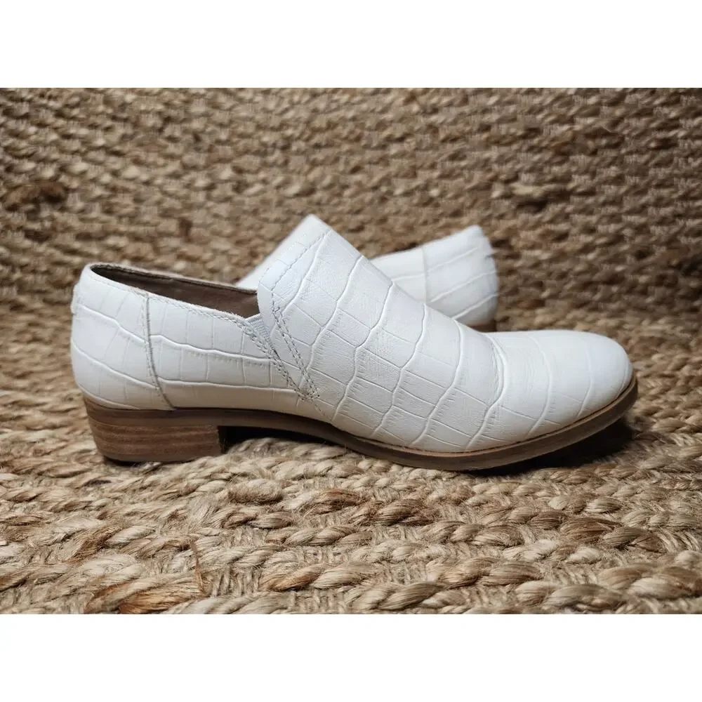 Womens Toms Shaye Low White Croc Emboss Fashion Leather Loafers Size 7